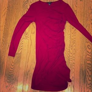 Maternity dress with side gather.